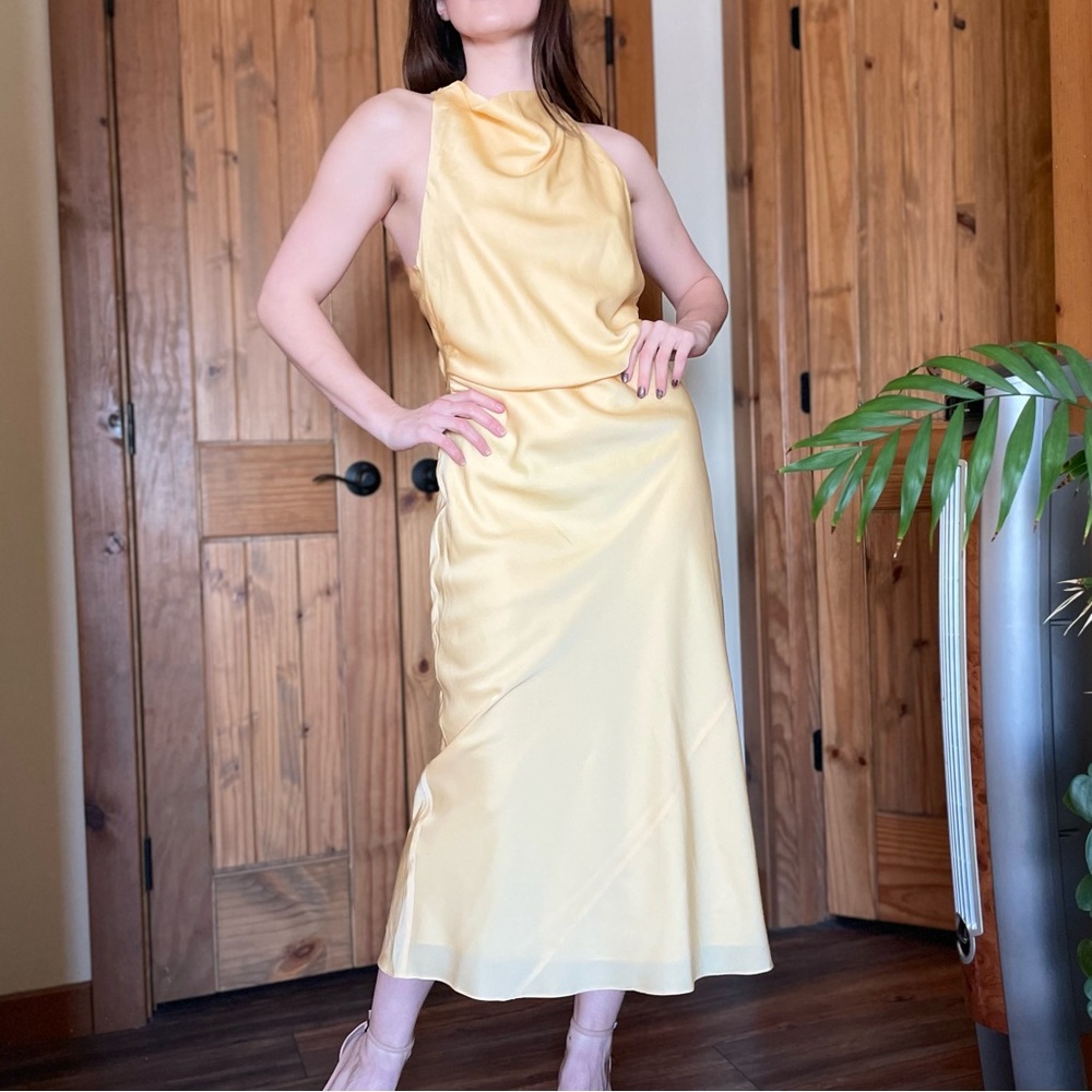 Quince Washable Stretch Silk High Neck Midi Dress Butter Yellow Large NWT - Picture 9 of 16